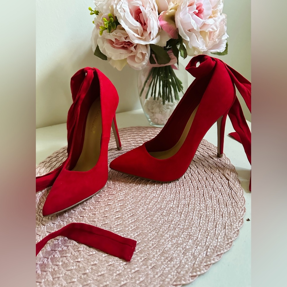 ShoeDazzle Red Pumps with ankle strap